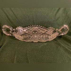VTG 9" Oval Imperial Glass Ohio Pickle Dish with Looped Handles & Sawtooth Edges